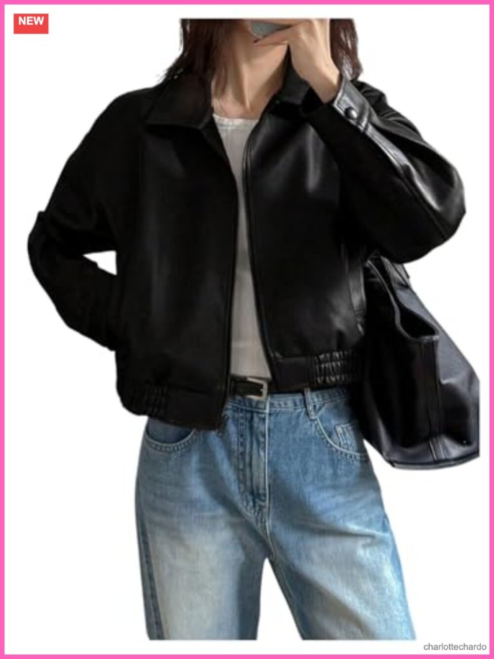 Faux Leather Zip Up Cropped Bomber Jacket Oversized Casual Coat